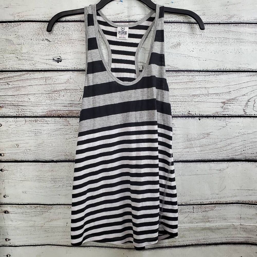 PINK Victoria's Secret Gray and Black Striped Racerback Tank Top